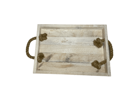 Holz Tablett "Maximal-Rustikal" mit Sisal Griffen rechteckig 60x43x7 cm